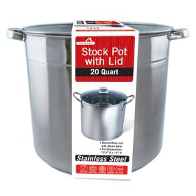 20Qt Ss Stk Pt W/Gls Lid