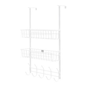 Over The Door Hooks Organizer Door Towel Rack Hanger 5 Hooks with 2 Metal Baskets for Bathroom Bedroom Kitchen Storage Shelf (Option: DoorHangerSilver)